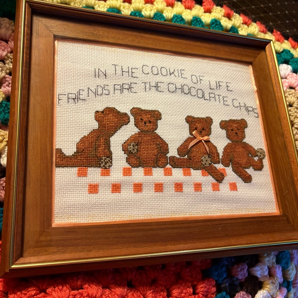 Brown Teddy Bears Cross Stitch Wall Art - Home Art Fiber Arts